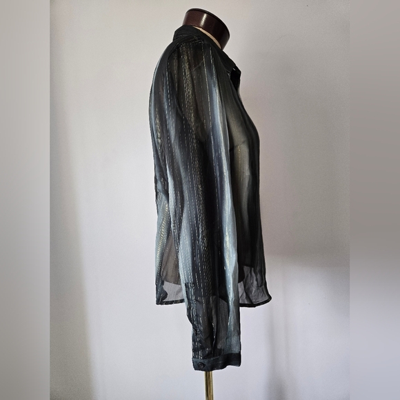 Ninety Sheer Black, Teal And Metallic Gold Blouse. Size Medium - Picture 5 of 11